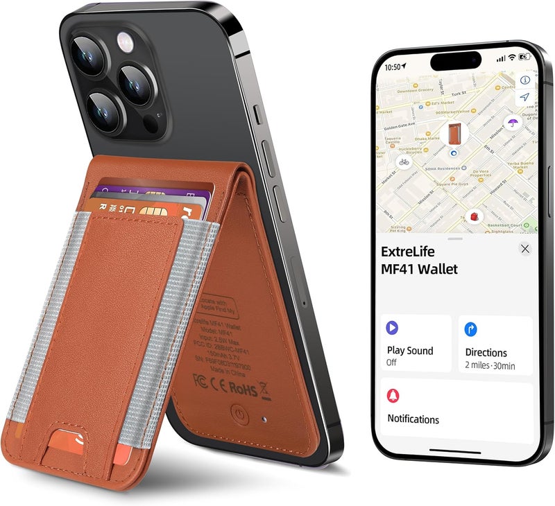 ExtreLife for Magsafe Wallet, Works with Apple Find My, 8-Card Holder, Adjustable Stand, Magnetic Wallet for iPhone 17/16/15/14 Pro Max/14 Pro/14/14 Plus/13/12 Series, RFID Blocking, Brown - Image 1